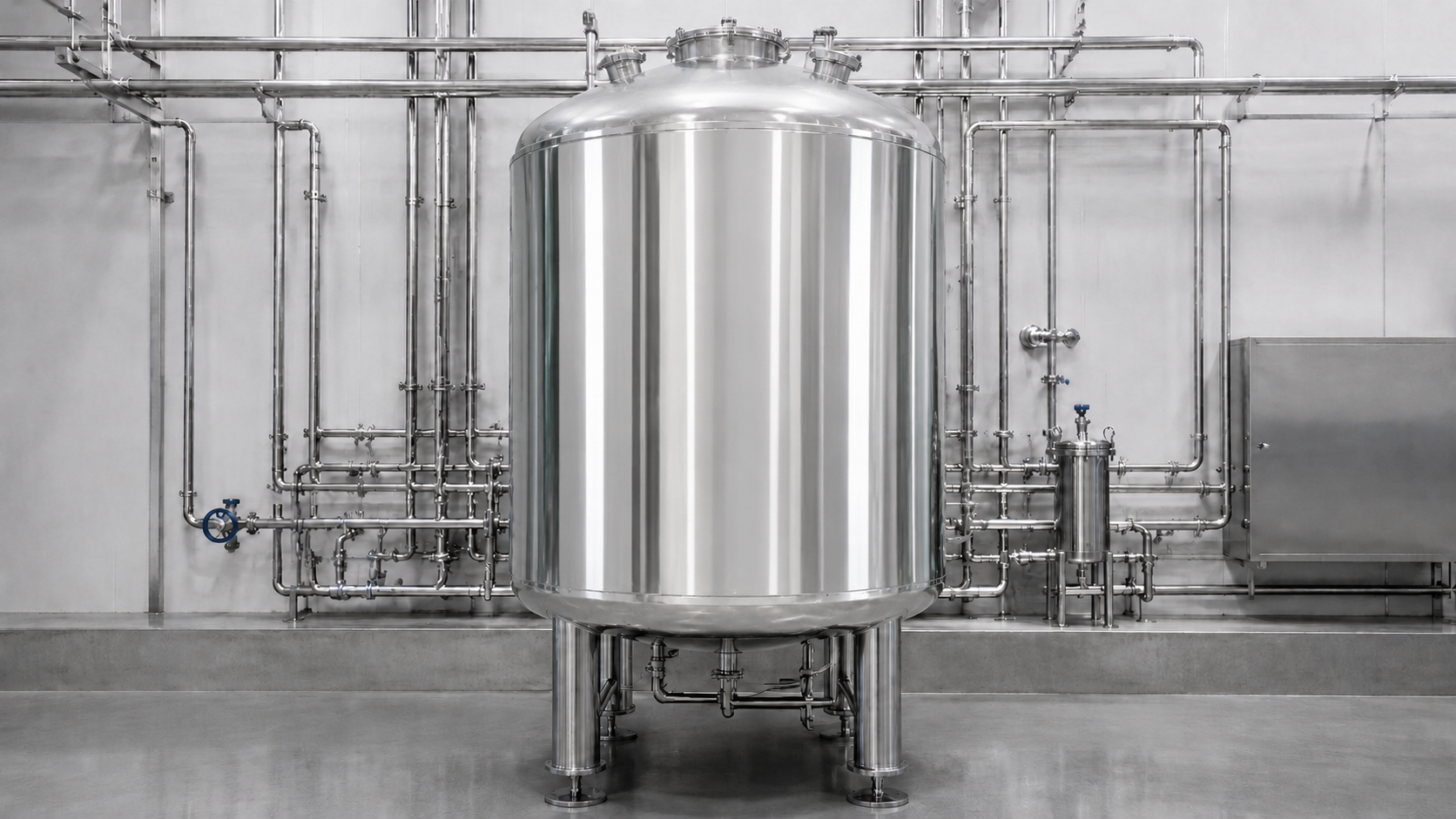 Imagem ilustrativa de tanque industrial em aço inox polido